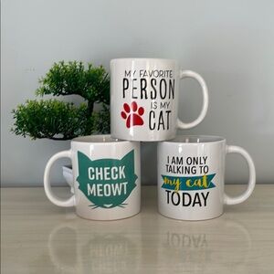 Cat Lover Pet Themed Stoneware Coffee Mugs Bundle